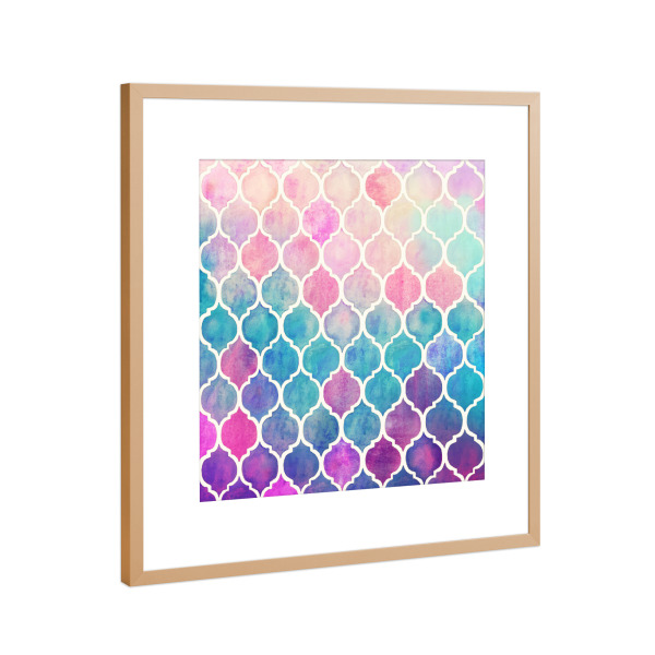 Poster mit Rahmen Kupfer "Rainbow Pastel Watercolor Moroccan Pattern" artboxONE - Geometrie