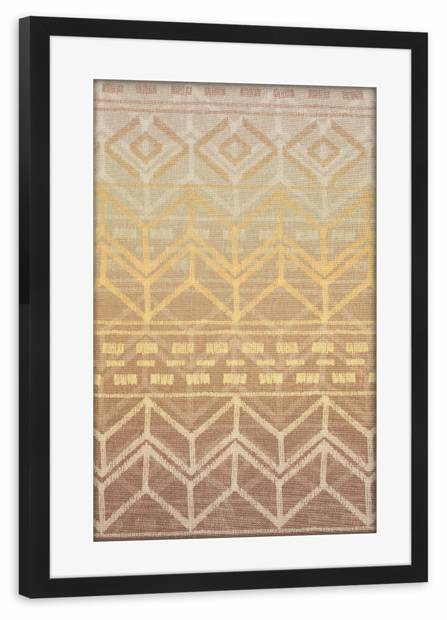 Poster mit Rahmen schwarz "Neutral Tan & Gold Tribal Ikat Pattern" artboxONE - Geometrie - Tan,Gold,Tribal,Ikat,Pattern,Muster