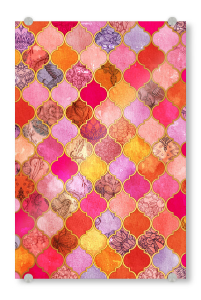 Acrylglasbild "Hot Pink Gold Tangerine & Taupe Decor" artboxONE - Geometrie - Tangerine,Kachel,Muster,Kachel,Fliese,Marokkanisch.marrakesch