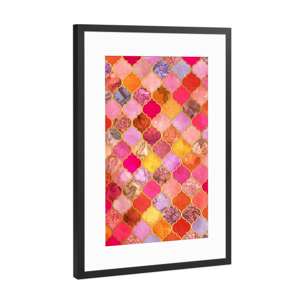 Poster mit Rahmen Schwarz (Metallic) "Hot Pink Gold Tangerine & Taupe Decor" artboxONE - Geometrie
