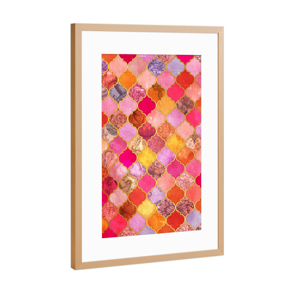 Poster mit Rahmen Kupfer "Hot Pink Gold Tangerine & Taupe Decor" artboxONE - Geometrie - Tangerine,Kachel,Muster,Kachel,Fliese,Marokkanisch.marrakesch