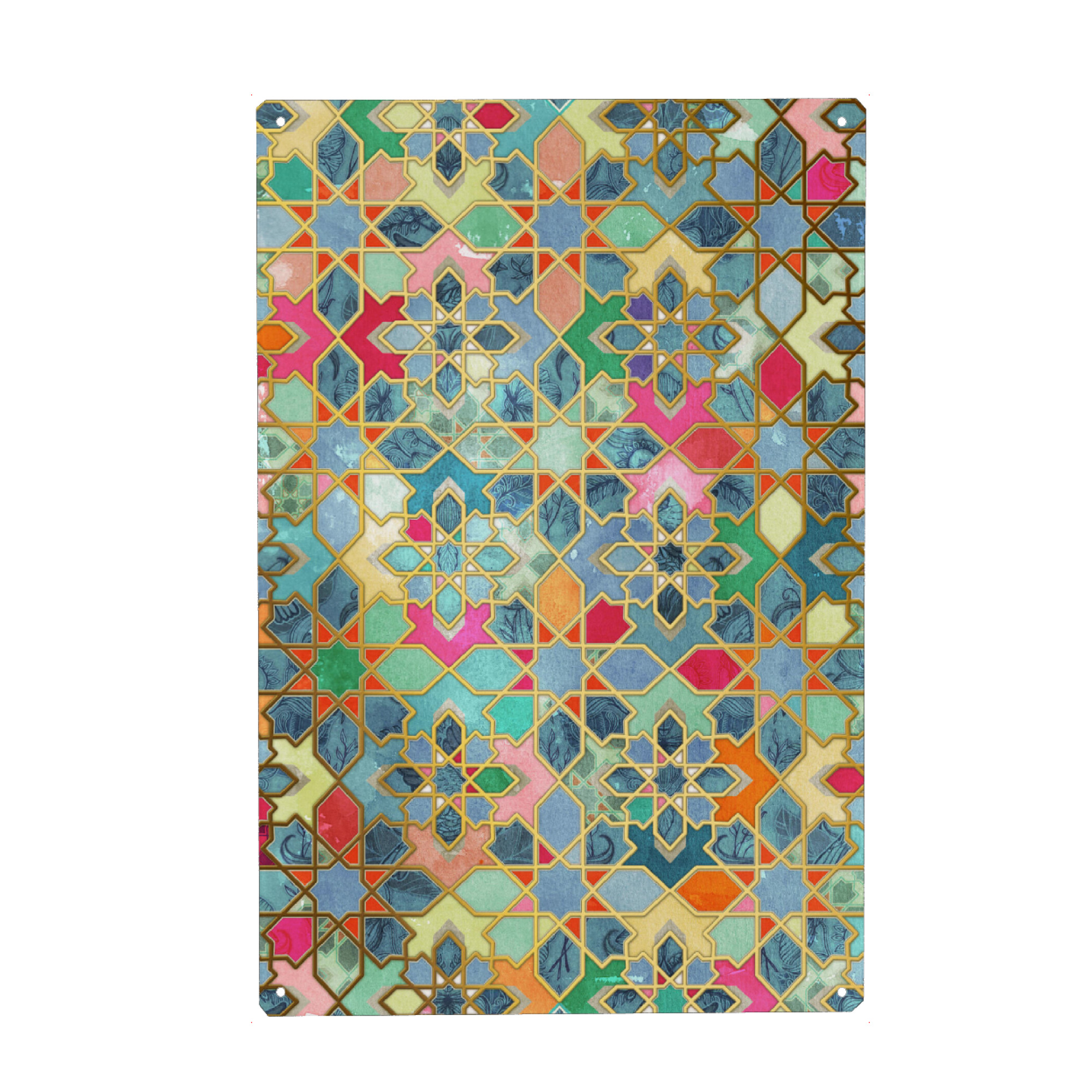 Holzbild "Gilt & Glory Moroccan Mosaic" artboxONE - Geometrie - Vergoldet,Marokkanisch,Mosaik,Mosaik,Marrakesch,Muster,Kachel,Fliese,Bunt,Geometrie