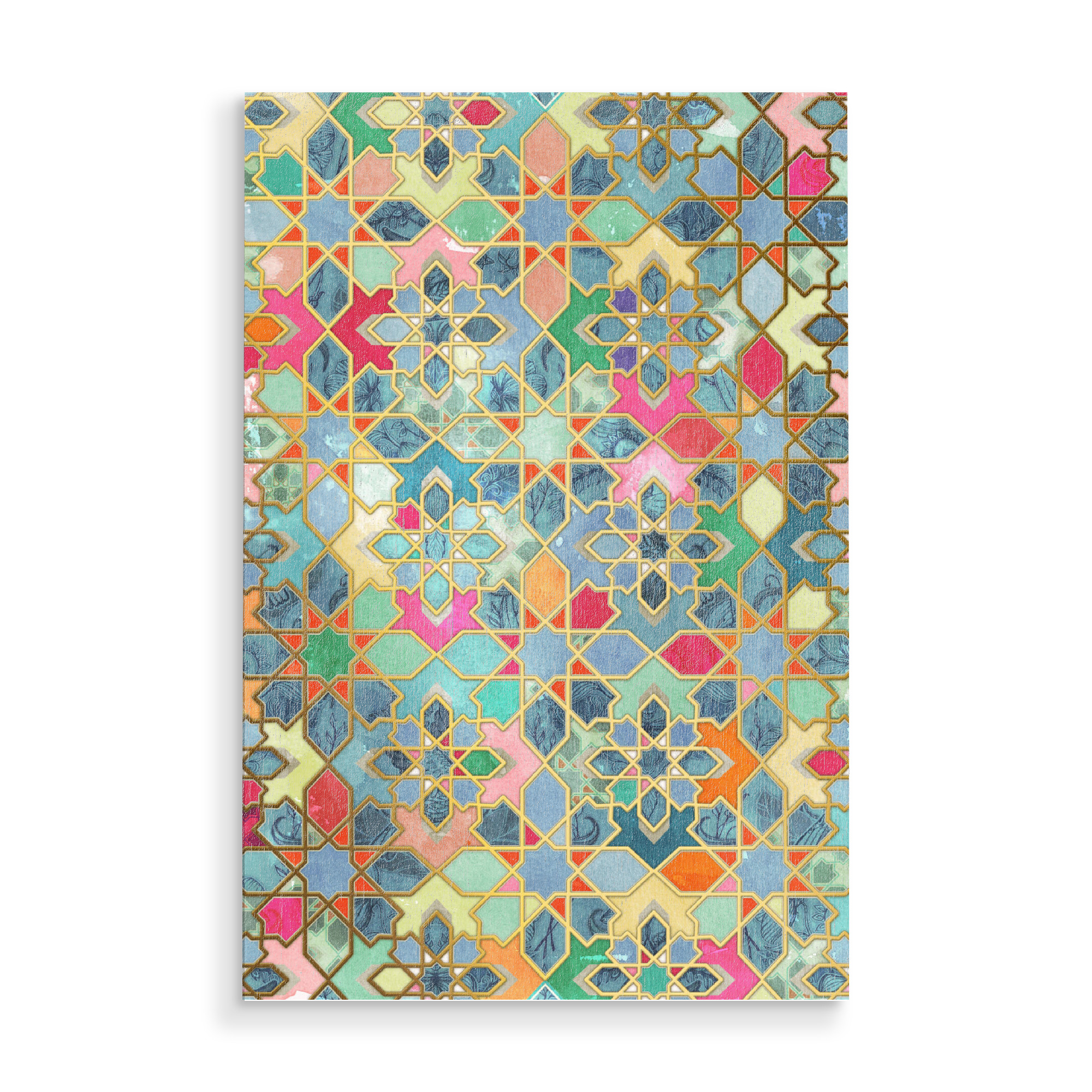 Holzbild "Gilt & Glory Moroccan Mosaic" artboxONE - Geometrie - Vergoldet,Marokkanisch,Mosaik,Mosaik,Marrakesch,Muster,Kachel,Fliese,Bunt,Geometrie