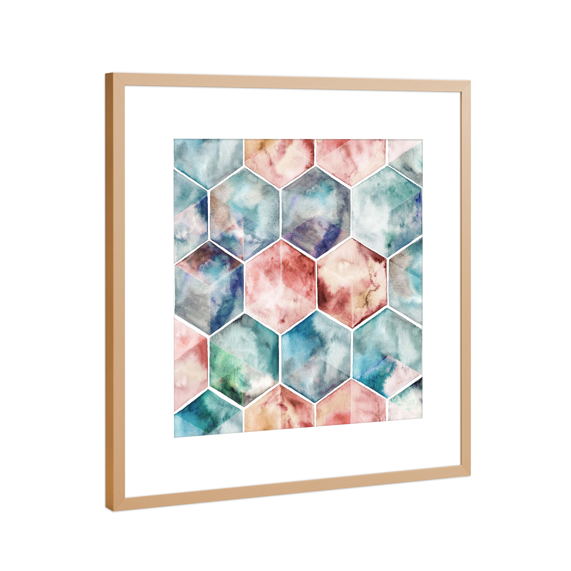 Poster mit Rahmen Kupfer "Earth and Sky" artboxONE - Geometrie - Sechseck,Sechseck,Aquarell,Wasserfarben,Marmor,Geometrie,Marmor