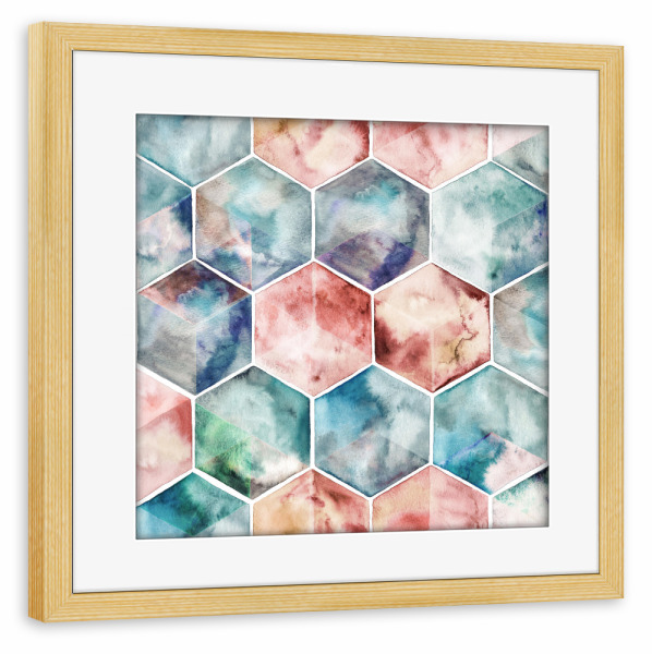 Poster mit Rahmen kiefer "Earth and Sky" artboxONE - Geometrie - Sechseck,Sechseck,Aquarell,Wasserfarben,Marmor,Geometrie,Marmor