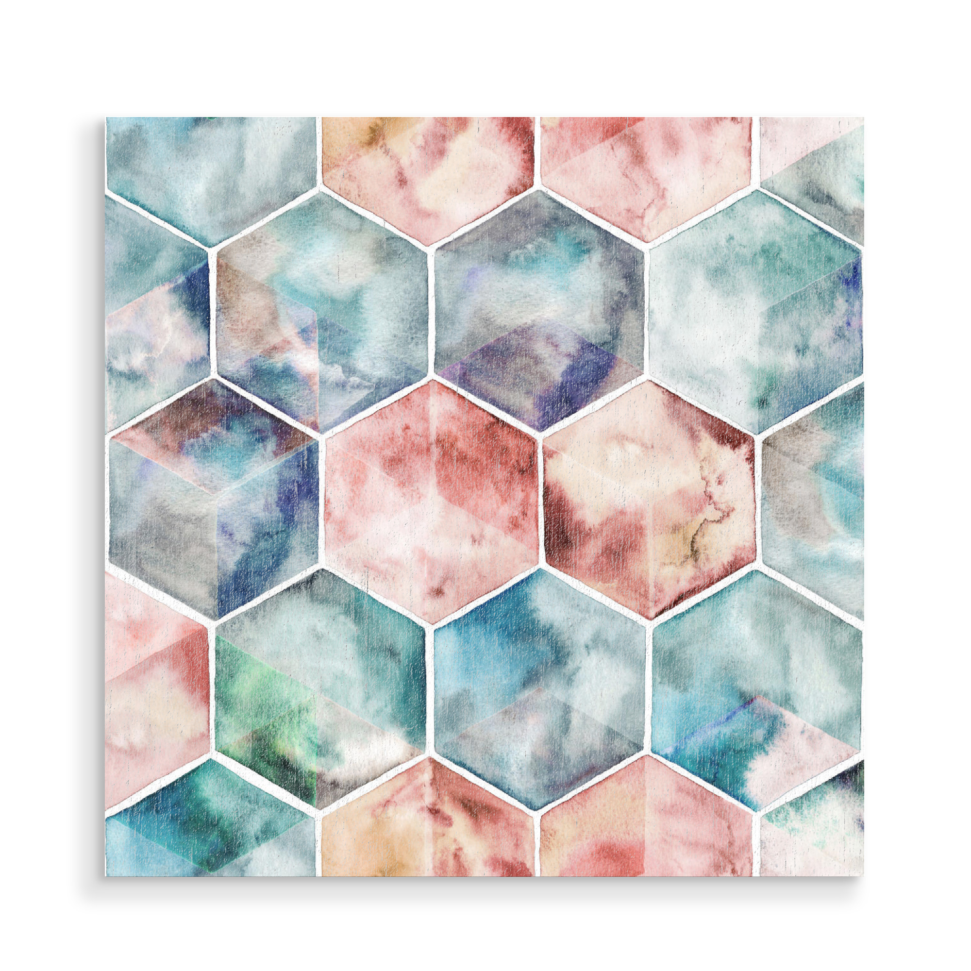Holzbild "Earth and Sky" artboxONE - Geometrie - Sechseck,Sechseck,Aquarell,Wasserfarben,Marmor,Geometrie,Marmor