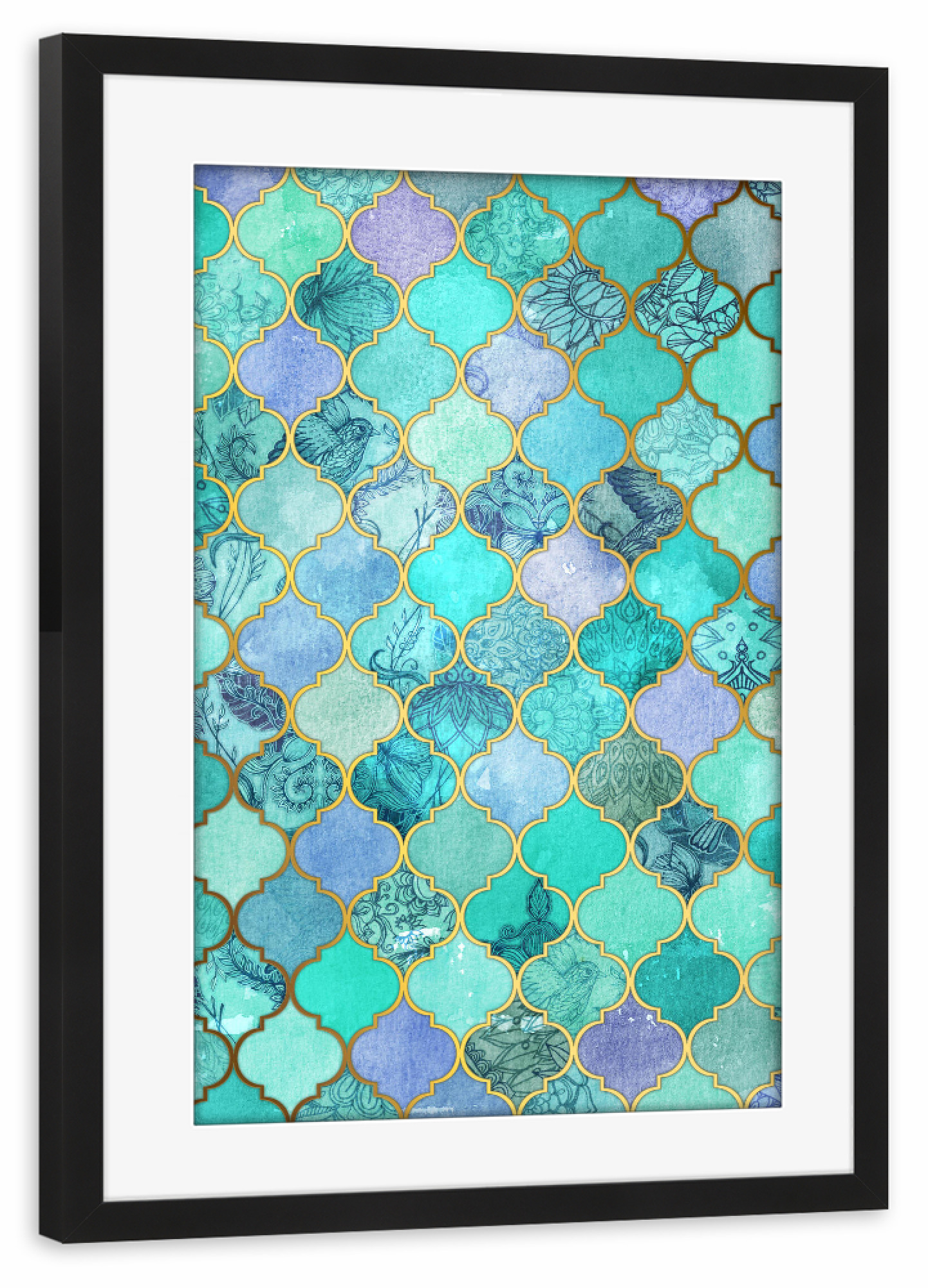 Poster mit Rahmen schwarz "Cool Jade & Icy Mint" artboxONE - Geometrie - Jade,Icy,Mint,Moroccan,Marrakesch,Kachel,Fliese,Tile,Muster,Pattern