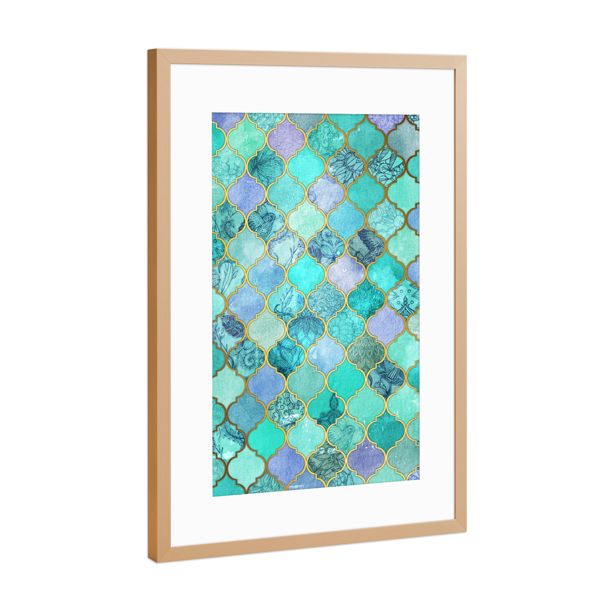 Poster mit Rahmen Kupfer "Cool Jade & Icy Mint" artboxONE - Geometrie - Jade,Icy,Mint,Moroccan,Marrakesch,Kachel,Fliese,Tile,Muster,Pattern