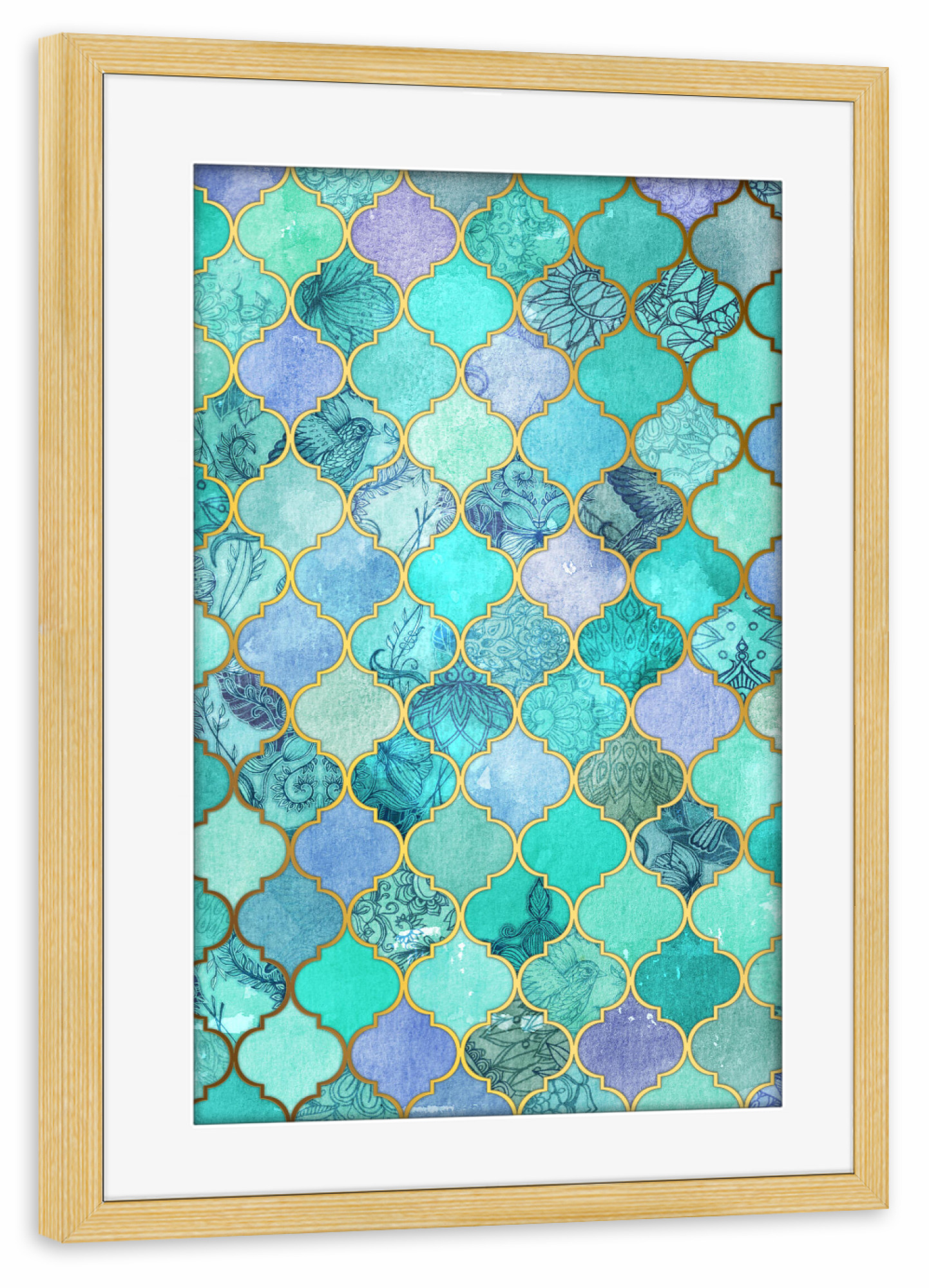 Poster mit Rahmen kiefer "Cool Jade & Icy Mint" artboxONE - Geometrie - Jade,Icy,Mint,Moroccan,Marrakesch,Kachel,Fliese,Tile,Muster,Pattern