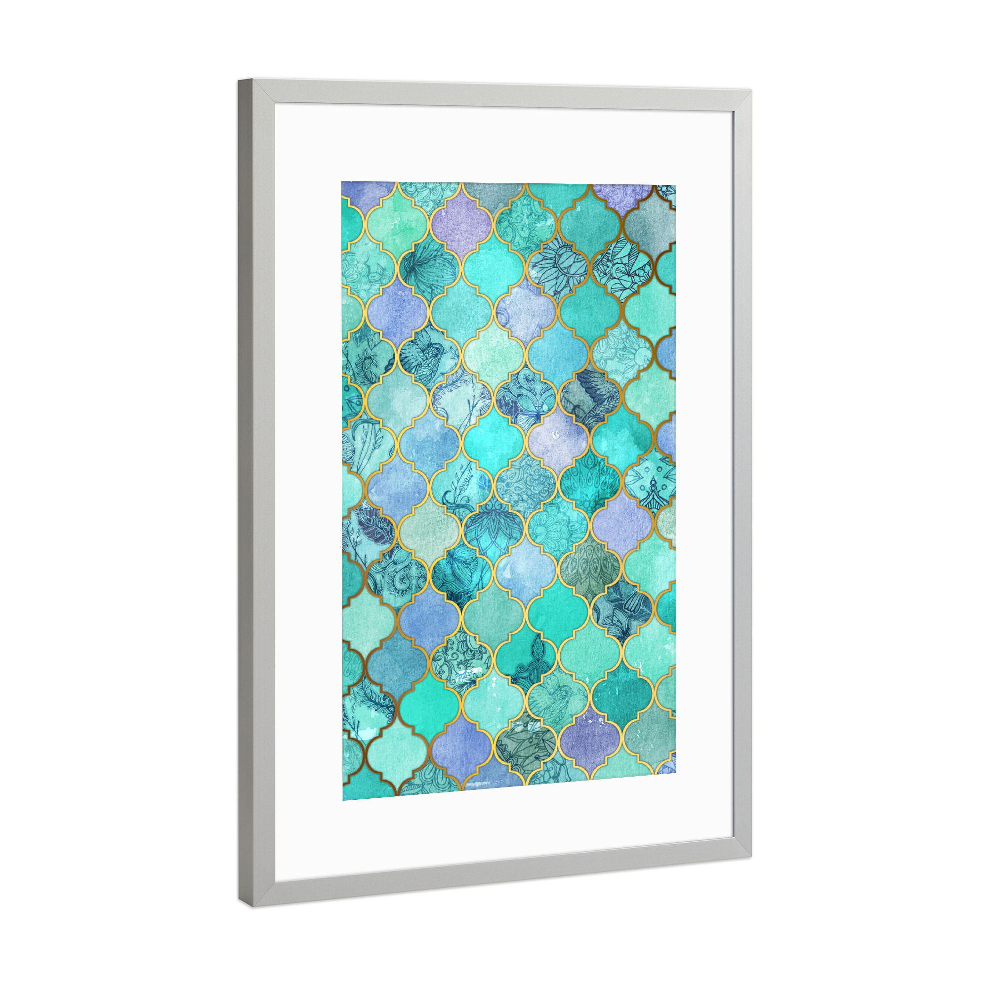 Poster mit Rahmen Silber "Cool Jade & Icy Mint" artboxONE - Geometrie - Jade,Icy,Mint,Moroccan,Marrakesch,Kachel,Fliese,Tile,Muster,Pattern