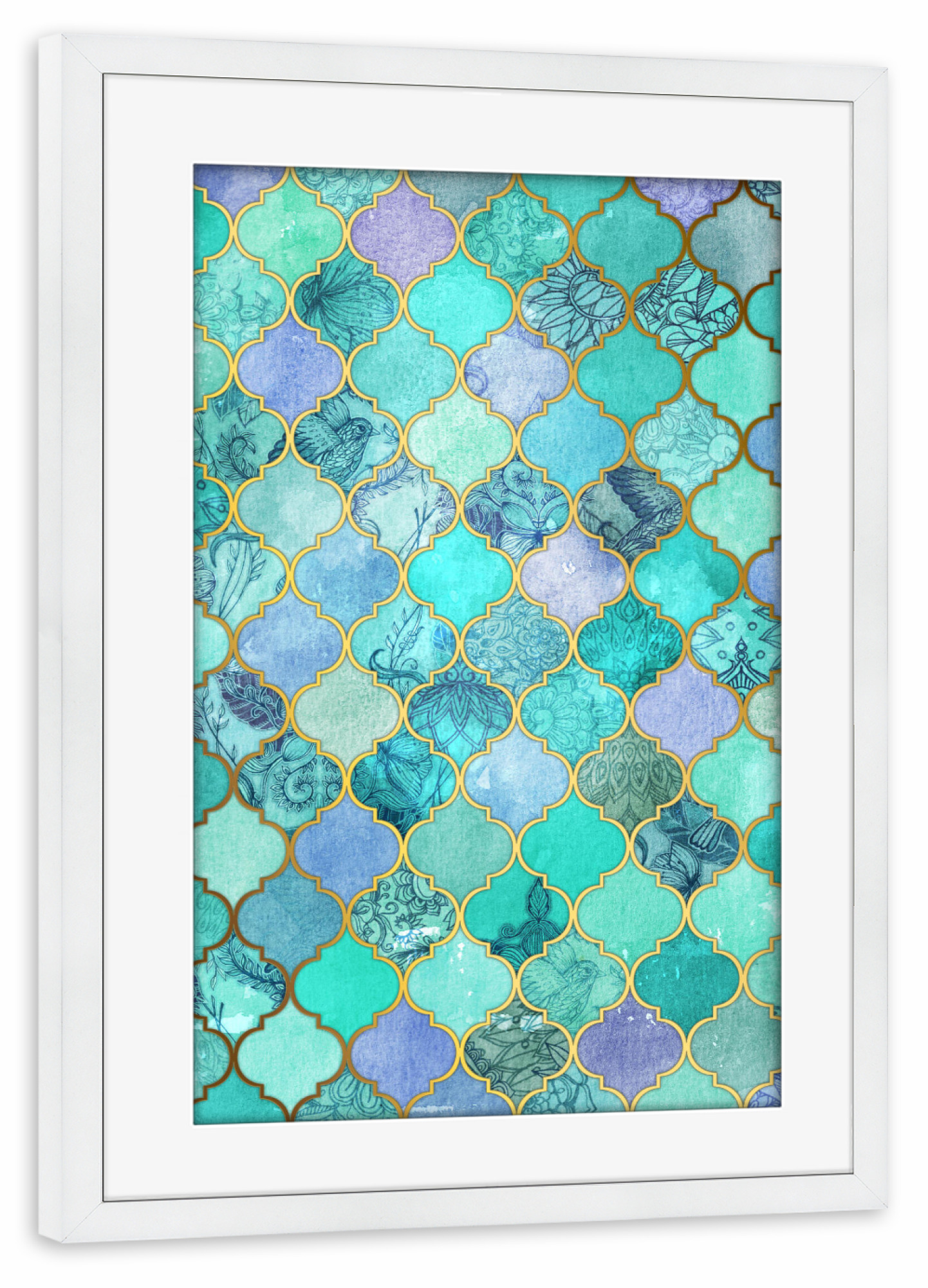 Poster mit Rahmen weiß "Cool Jade & Icy Mint" artboxONE - Geometrie - Jade,Icy,Mint,Moroccan,Marrakesch,Kachel,Fliese,Tile,Muster,Pattern