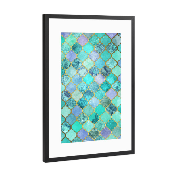 Poster mit Rahmen Schwarz (Metallic) "Cool Jade & Icy Mint" artboxONE - Geometrie
