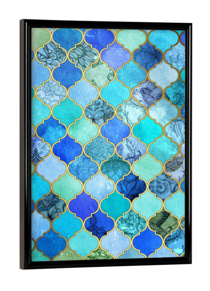 Poster mit schwarzem Rahmen "Cobalt Blue & Aqua Gold" artboxONE - Geometrie