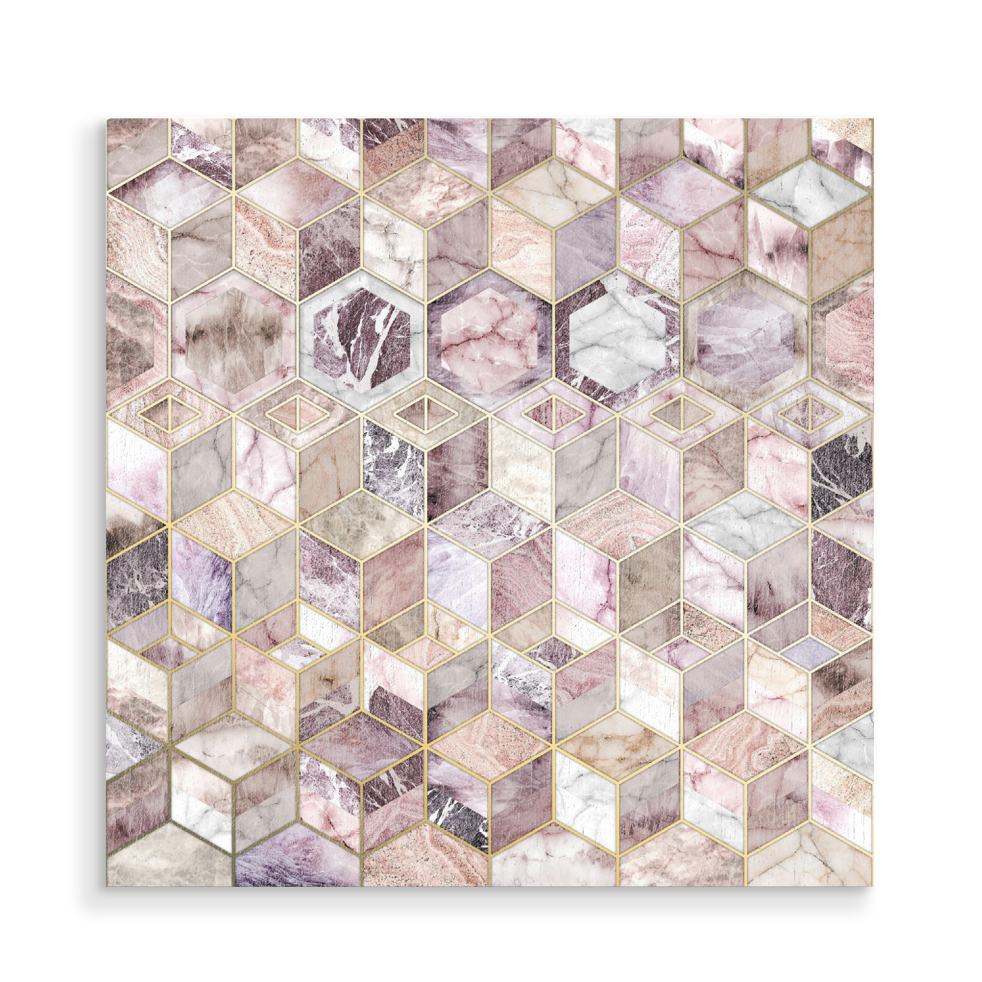 Holzbild "Blush Quartz Honeycomb" artboxONE - Geometrie - Geometrie,Geometric,Muster,Kacheln,Marmor,Quartz,Methyst,Stone,Stein,Hexagon,Sechseck,Tile