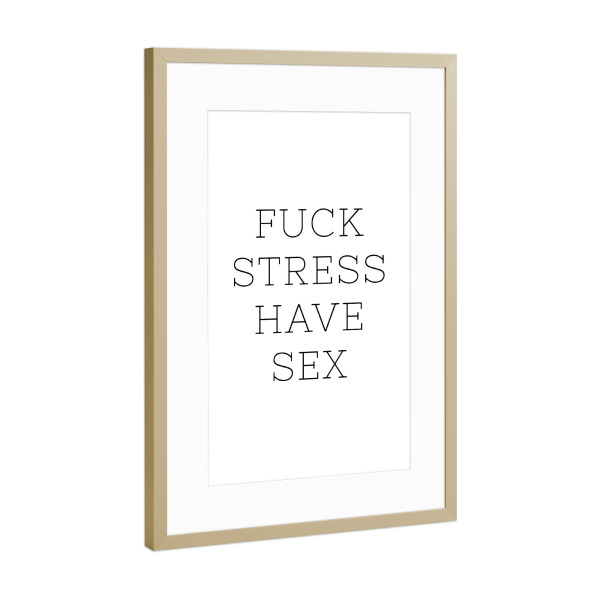 Poster mit Rahmen Gold "F*ck Stress" artboxONE - Typografie,Menschen,Schwarzweiß,Liebe,Männer