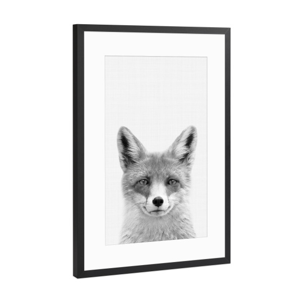 Poster mit Rahmen Schwarz (Metallic) "Fox Portrait" artboxONE - Für Kinder,Tiere,Schwarzweiß - Fox,Fuchs,Portrait