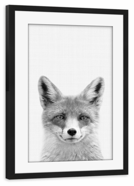 Poster mit Rahmen schwarz "Fox Portrait" artboxONE - Für Kinder,Tiere,Schwarzweiß - Fox,Fuchs,Portrait