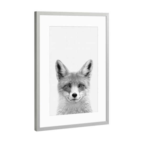 Poster mit Rahmen Silber "Fox Portrait" artboxONE - Für Kinder,Tiere,Schwarzweiß - Fox,Fuchs,Portrait