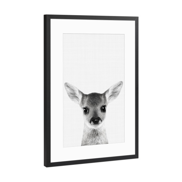 Poster mit Rahmen Schwarz (Metallic) "Deer (Fawn) Portrait" artboxONE - Für Kinder,Tiere,Schwarzweiß