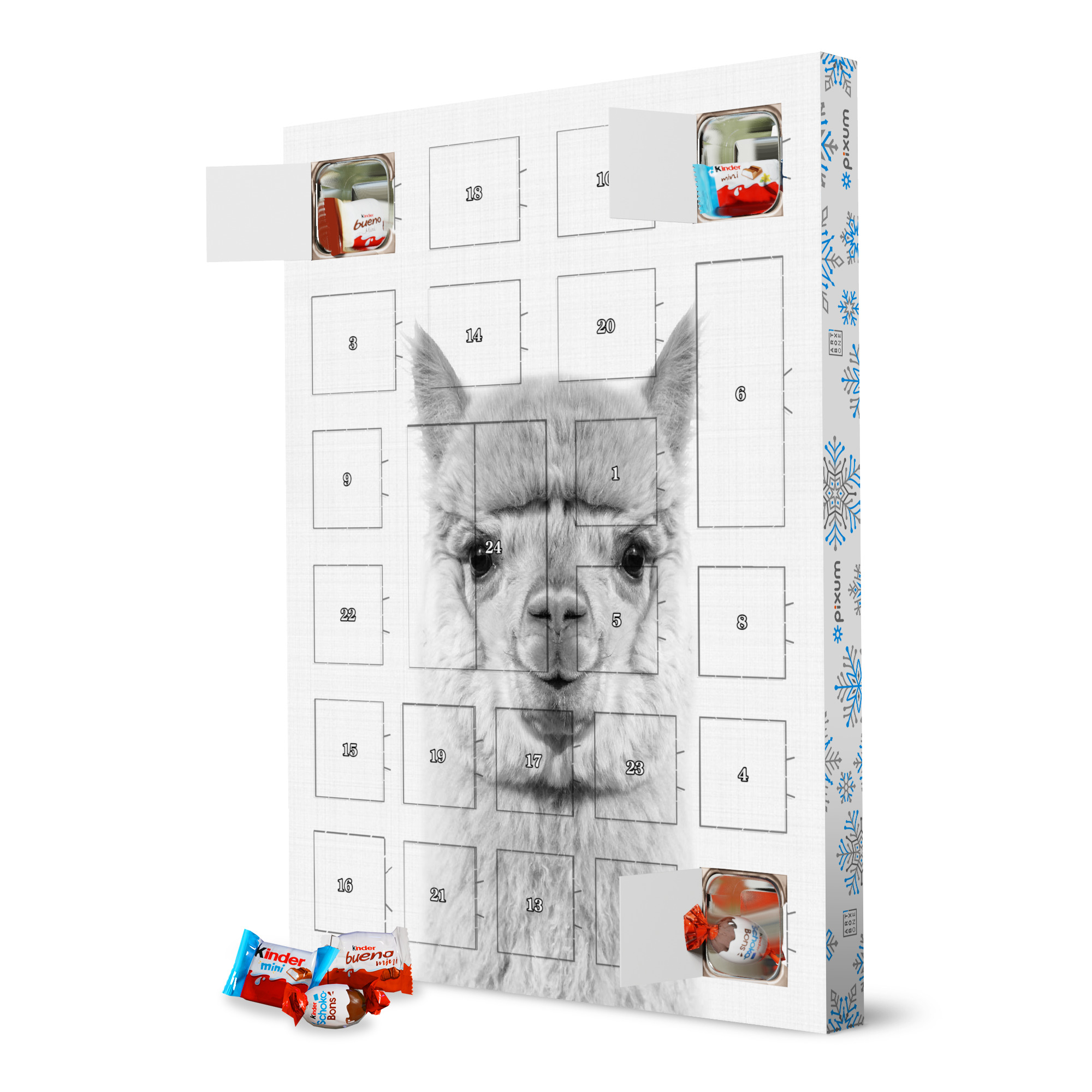 Adventskalender XXL mit Produkten von Kinder Alpaca Portrait artboxONE Adventskalender Für Kinder