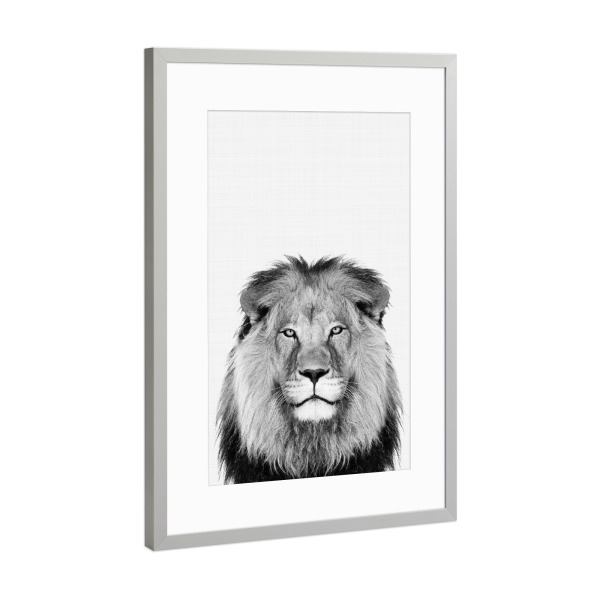 Poster mit Rahmen Silber "Lion Portrait b/w" artboxONE - Für Kinder,Tiere,Schwarzweiß,Für Papa