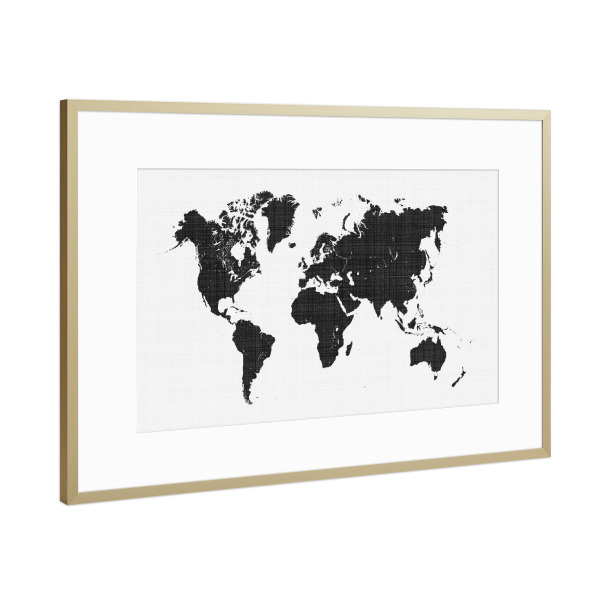 Poster mit Rahmen Gold "World Map" artboxONE - Reise,Schwarzweiß