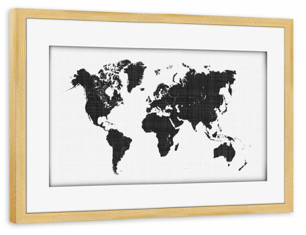 Poster mit Rahmen kiefer "World Map" artboxONE - Reise,Schwarzweiß