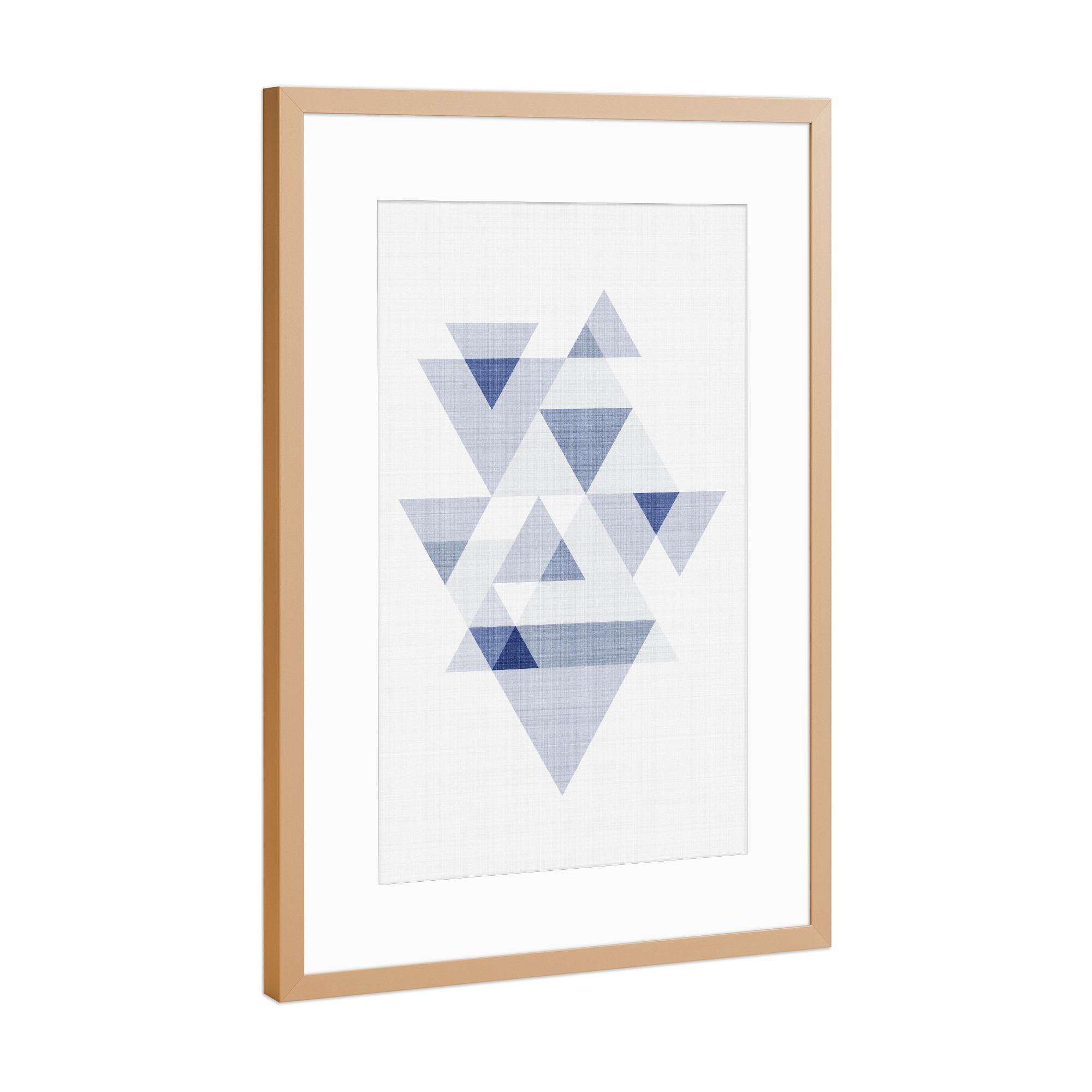 Poster mit Rahmen Kupfer "Blue Triangles II" artboxONE - Abstrakt,Geometrie