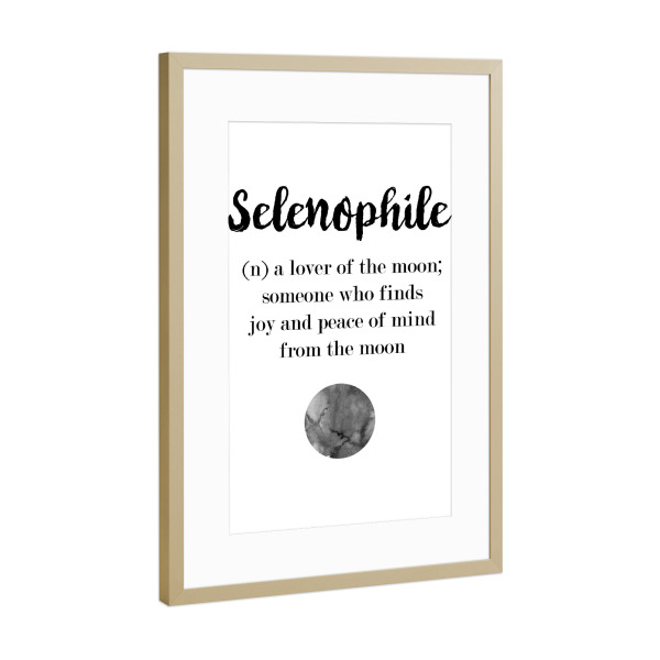 Poster mit Rahmen Gold "Selenophile" artboxONE - Typografie,Natur,Schwarzweiß