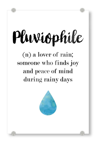 Acrylglasbild "Pluviophile" artboxONE - Typografie,Natur,Schwarzweiß