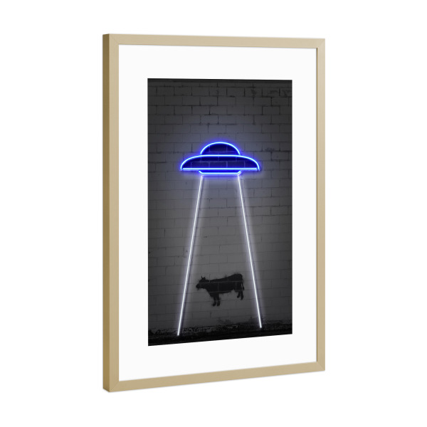 Poster mit Rahmen Gold "UFO" artboxONE - Tiere,Streetart,Fiktion