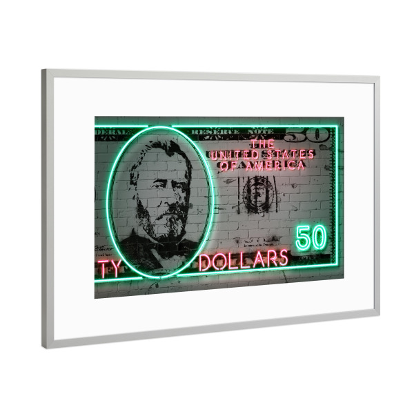 Poster mit Rahmen Silber "50 dollars" artboxONE - Menschen,Streetart