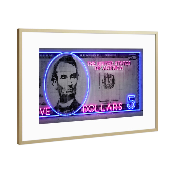 Poster mit Rahmen Gold "5 dollars" artboxONE - Menschen,Streetart