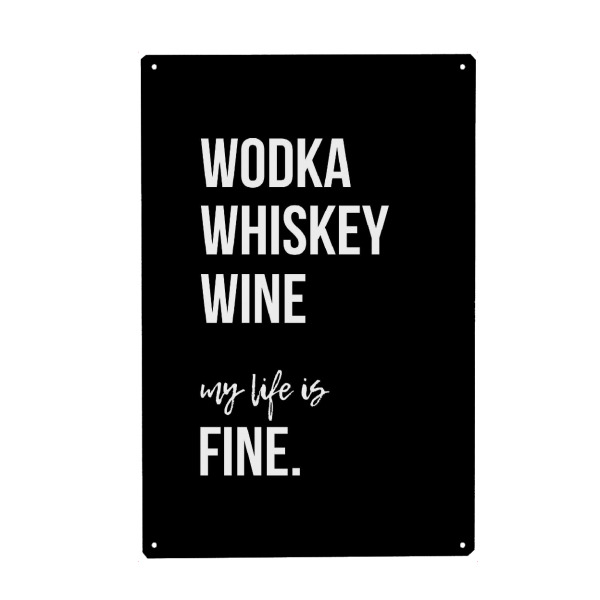 Holzbild "My life is fine" artboxONE - Typografie,Schwarzweiß,Für Papa,Männer,Essen & Trinken / Alkohol,Festivals