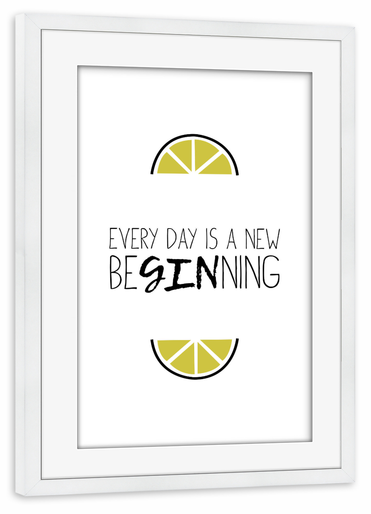 Poster mit Rahmen weiß "New BeGINnings" artboxONE - Typografie,Schwarzweiß,Für Papa,Männer,Essen & Trinken / Alkohol