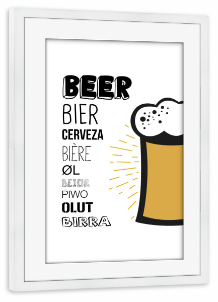 Poster mit Rahmen weiß "Beer" artboxONE - Typografie,Schwarzweiß,Für Papa,Männer,Essen & Trinken / Alkohol,Festivals