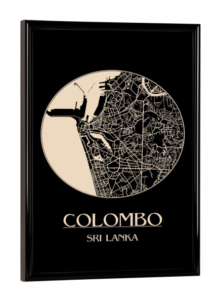 Poster mit schwarzem Rahmen "Retro Map of Colombo, Sri Lanka 3" artboxONE - Städte,Reise,Schwarzweiß,Städte / Weitere