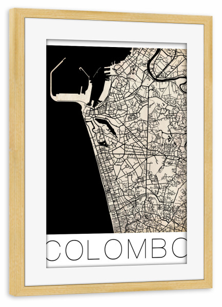 Poster mit Rahmen kiefer "Retro Map of Colombo, Sri Lanka 2" artboxONE - Städte,Reise,Städte / Weitere - Retro map of colombo,Sri lanka,Karte