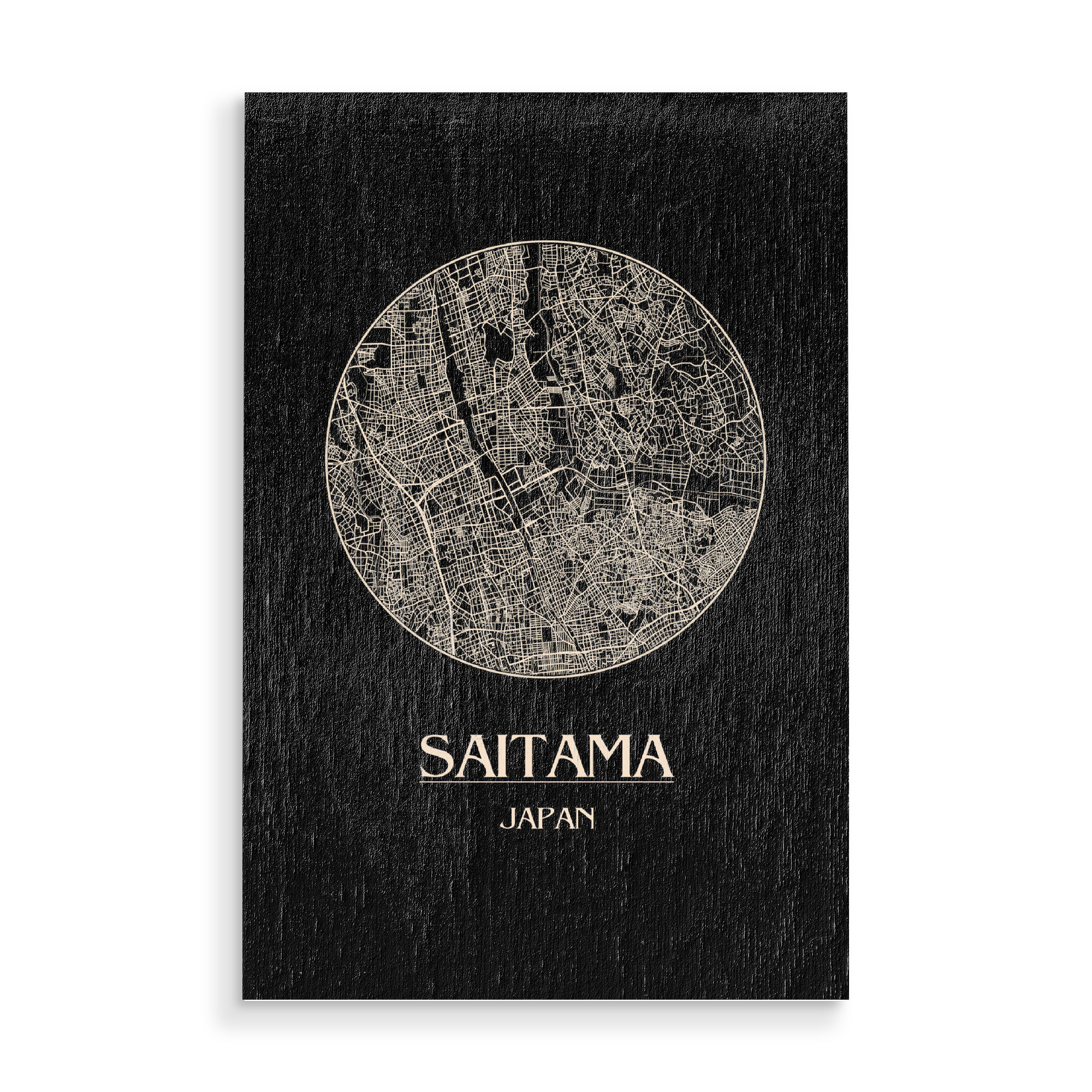 Holzbild "Retro Map of Saitama, Japan 3" artboxONE - Städte,Reise,Schwarzweiß,Städte / Weitere - Retro,Map,Saitama,Japan,Karte,Asien