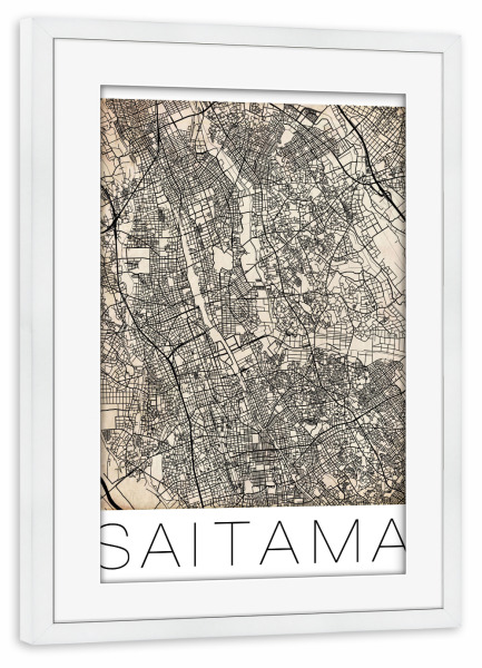 Poster mit Rahmen weiß "Retro Map of Saitama, Japan 2" artboxONE - Reise,Städte / Weitere - Retro map of saitama,Japan,Karte,Asien