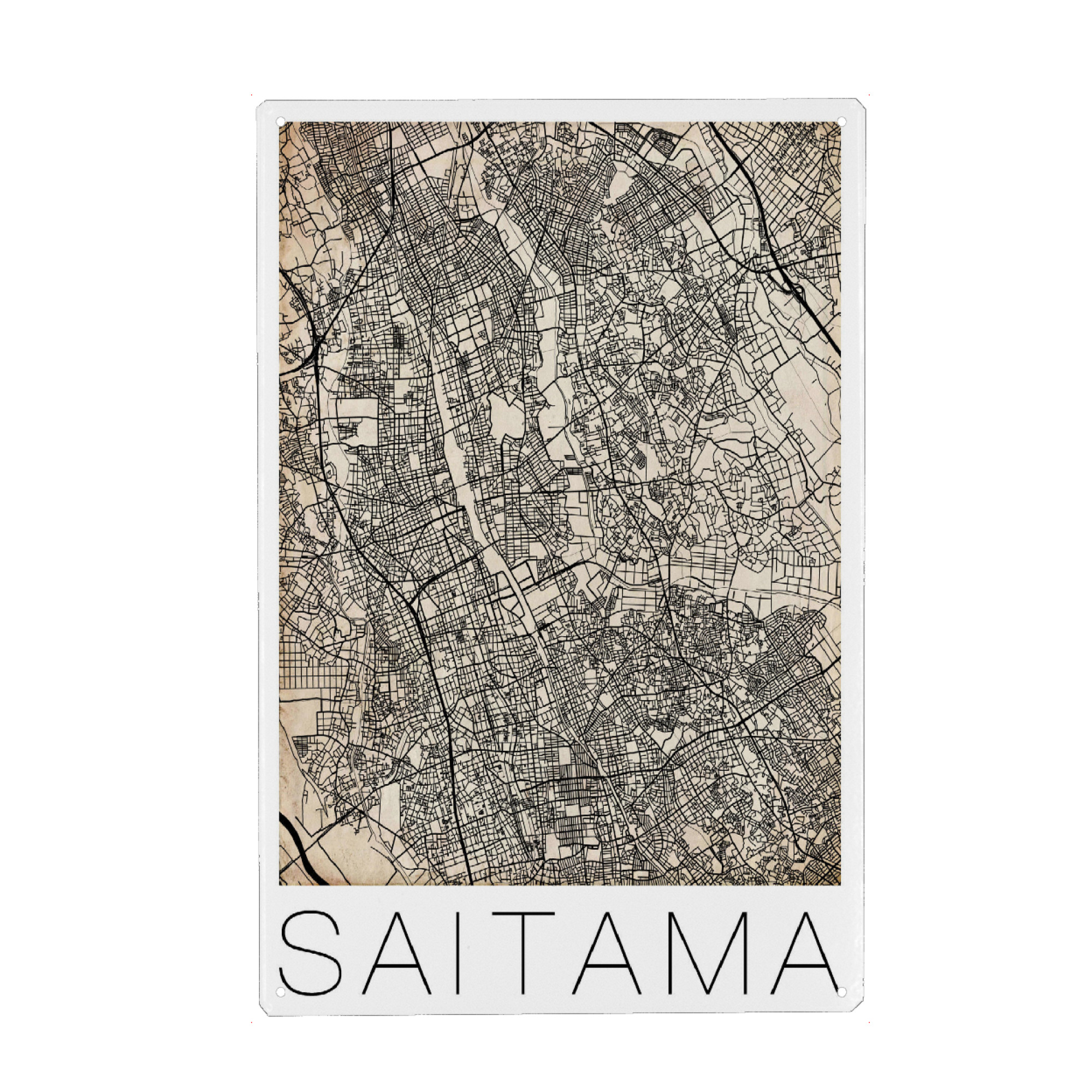 Holzbild "Retro Map of Saitama, Japan 2" artboxONE - Reise,Städte / Weitere - Retro map of saitama,Japan,Karte,Asien