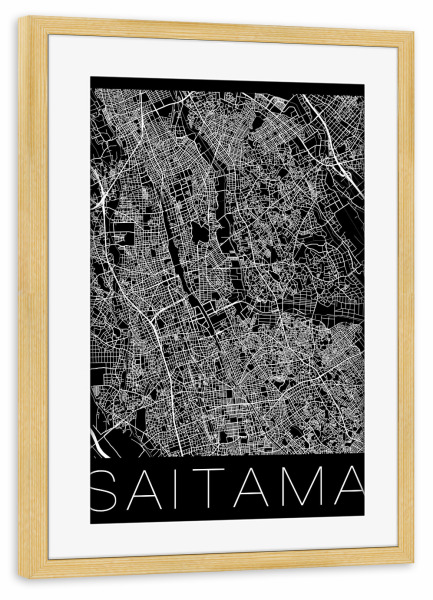 Poster mit Rahmen kiefer "Retro Map of Saitama, Japan" artboxONE - Reise,Schwarzweiß,Städte / Weitere - Retro,Map,Saitama,Japan,Karte,Asien