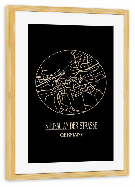 Poster mit Rahmen kiefer "Retro Map of Steinau an der Strasse Germany 3" artboxONE - Städte,Reise,Schwarzweiß,Städte / Weitere