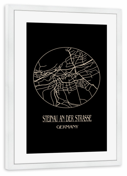 Poster mit Rahmen weiß "Retro Map of Steinau an der Strasse Germany 3" artboxONE - Städte,Reise,Schwarzweiß,Städte / Weitere