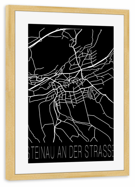 Poster mit Rahmen kiefer "Retro Map of Steinau an der Strasse Germany" artboxONE - Reise,Schwarzweiß,Städte / Weitere