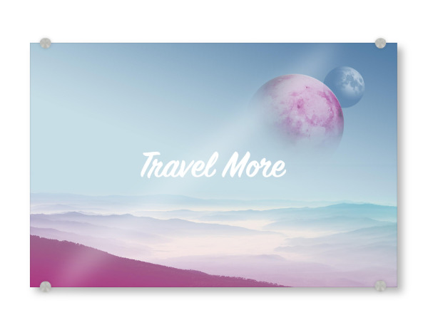 Acrylglasbild "Travel More 2" artboxONE - Typografie,Reise,Abstrakt,Reise / Strand und Meer - Mond,Reise,Berg,Monde,Reisen,Berge,Erleben,Leben,Nebel