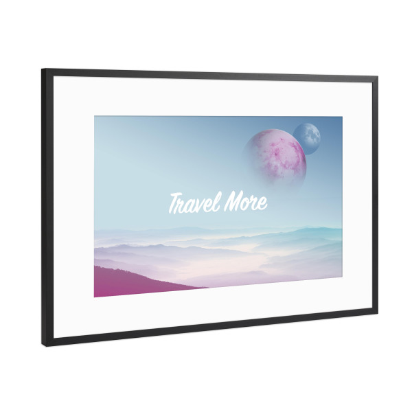 Poster mit Rahmen Schwarz (Metallic) "Travel More 2" artboxONE - Typografie,Reise,Abstrakt,Reise / Strand und Meer
