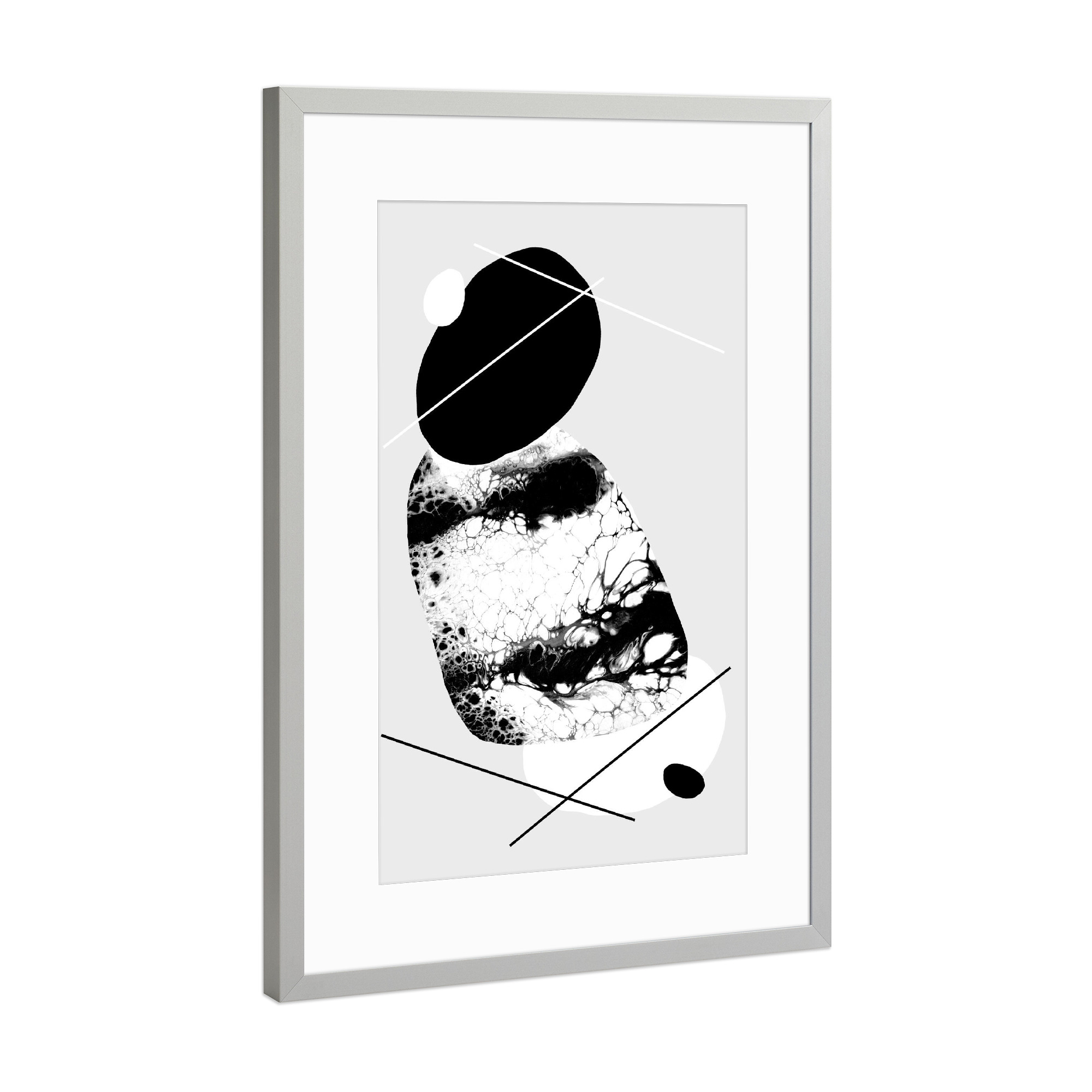 Poster mit Rahmen Silber "Stone Geo II" artboxONE - Abstrakt,Schwarzweiß,Geometrie,Marmor