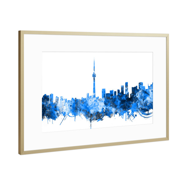 Poster mit Rahmen Gold "Toronto city skyline blue" artboxONE - Städte,Reise,Architektur