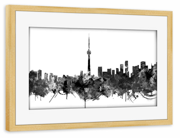 Poster mit Rahmen kiefer "Toronto city skyline black and white" artboxONE - Städte,Reise,Schwarzweiß,Architektur